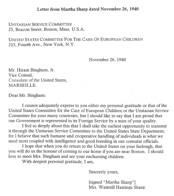 Letter from Martha Sharp