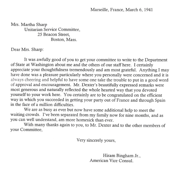 Letter to Martha Sharp